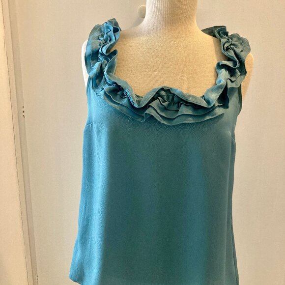 CLEARANCE - FINAL PRICE: Ann Taylor Loft Teal Ruffled, Sleeveless Blouse Size SM - Picture 4 of 15